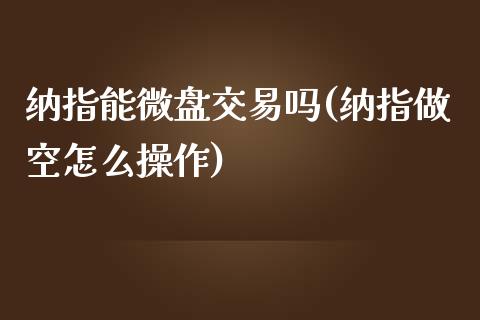 纳指能微盘交易吗(纳指做空怎么操作)_https://www.baiyinzbj.com_白银期货直播室_第1张